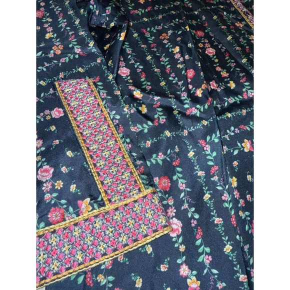 Johnny Was Floral Print Tunic Top Women Size M Dark Blue Button Up Long Sleeve - Picture 11 of 13